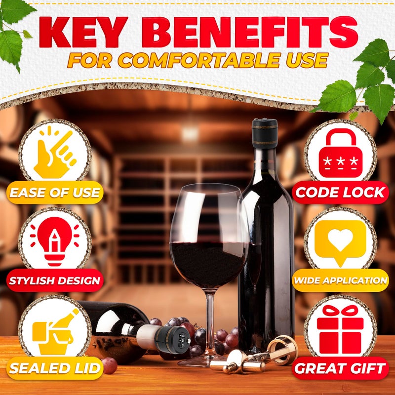 ALPENKOK 3 PCs Bottle Cap Lock â€“ Bottle Lock Liquor for Wine Security for 1â€“1.1" Mouth Size, Code Combination, Sealed Lid, Food-Grade Plastic â€“ Reusable, Safe, and Easy for Travel or Home - Image 4